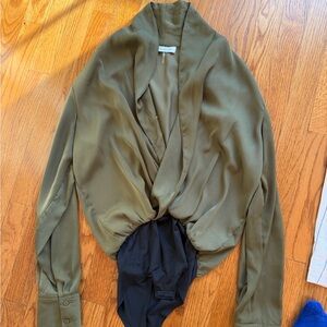 Olive Green Wrap Blouse. Body suit. Abbeline